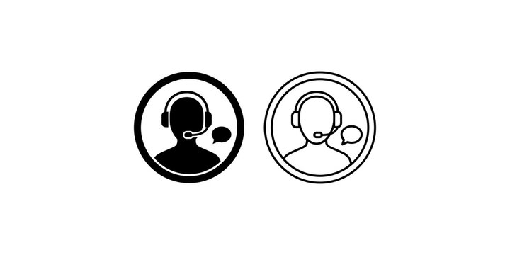 Circular call center representative icons with speech bubble for interactive customer service design.