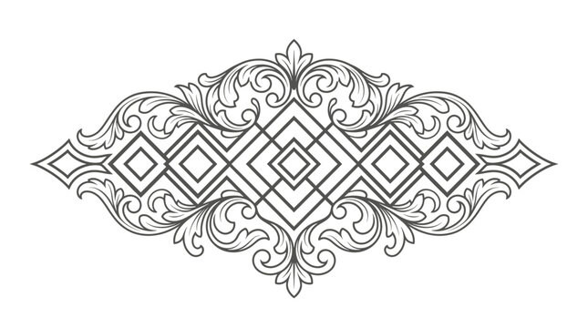 Victorian Ornamental Scroll Vector with Elegant Geometric Diamond Frames