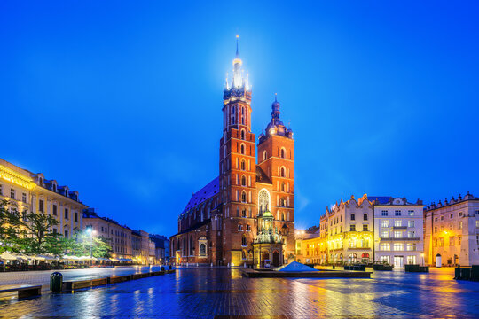 Krakow, Poland. St Mary's church on Main Market Square.