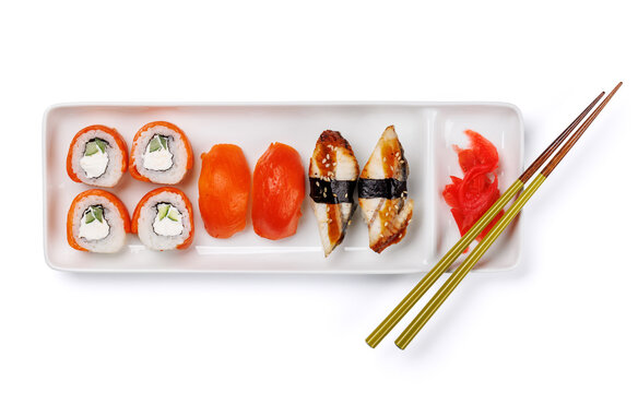 Sushi set on plate