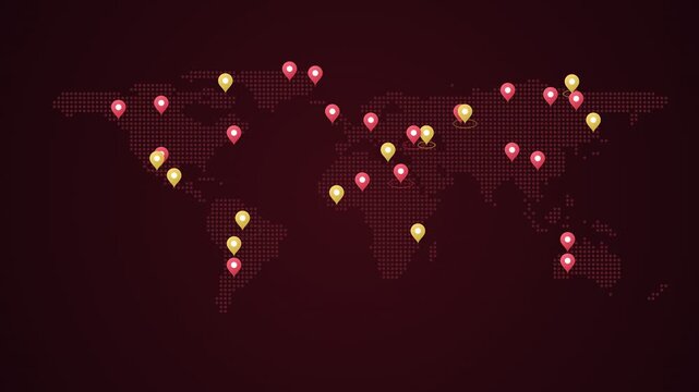 Global Network Expansion Over Time Showing Increasing Connections and Locations on a Dotted World Map