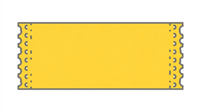 Blank yellow ticket template with perforated edges on white background