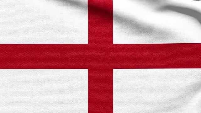 Full frame video of the England national flag waving in the wind, realistic fabric cloth texture background, concept of English patriotism, sports, and nation
