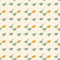 Cute dinosaur seamless pattern with triceratops and t-rex is perfect for nursery textile design. © Creativedesign29