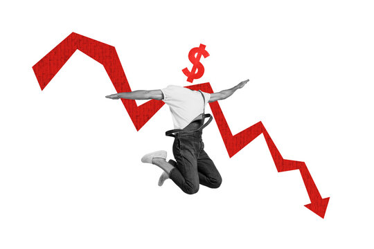 Creative collage headless man dollar sign currency inflation loss money economy crisis failure forex trade charts drawing background