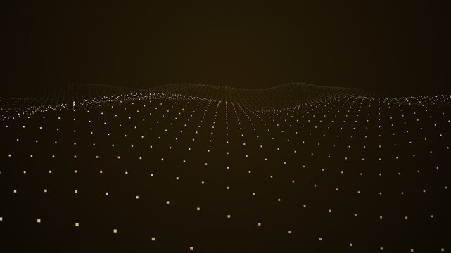 Abstract digital landscape with glowing particles forming a dynamic wave pattern over a grid of lights