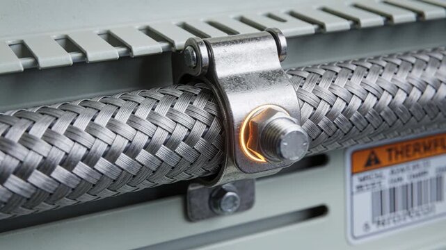 Showing hose clamp and hex nut glowing as orange crescent appearing on rear panel, warning label