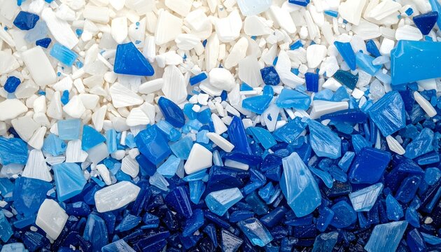 Diverse Plastic Pieces in Blue and White Colors Creating Visual Texture