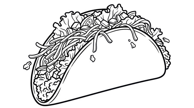 Hard shell taco with lettuce, cheese, and meat isolated on white background