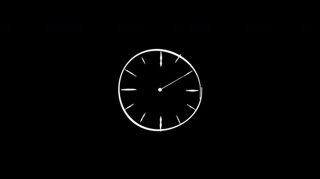 Hand Drawn analog clock showing time deadline countdown timer schedule 4K Animation with alpha transparent background