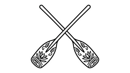 Ornate Crossed Oars Illustration: A minimalist illustration features two intricately decorated oars crossed, symbolizing adventure, travel, and a spirit of exploration. © MahfujaSultana