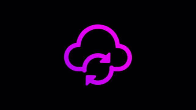 Magenta cloud sync icon featuring diagonal shine animation for file management systems and cloud storage software applications, high quality video footage cloud, shine, sync, storage, network