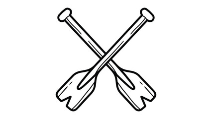 Two Crossed Paddles: A simple line art illustration depicts two wooden paddles crossed diagonally, representing adventure and outdoor activities. © AbuAbdillah