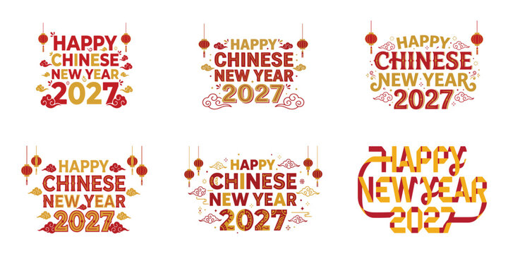 Happy Chinese New Year 2027 Typography Set