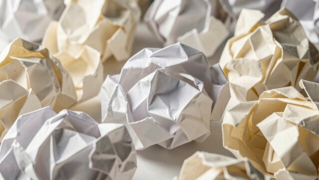 textured abstract background of crumpled white and cream paper with soft natural light for advertising mockups