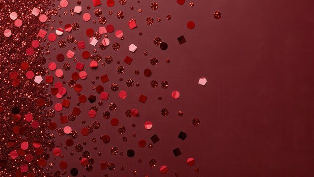 deep red luxurious confetti and glitter flat lay background for elegant celebration marketing
