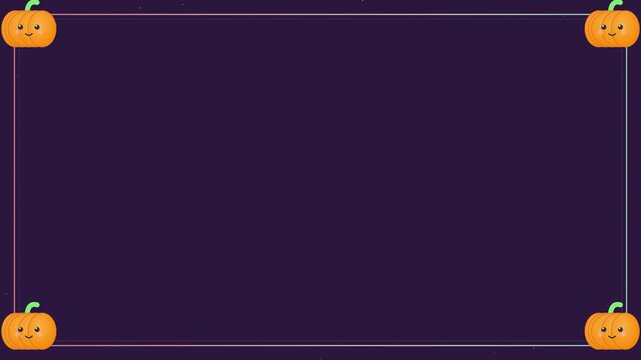 Cute halloween pumpkin border frame on dark purple background