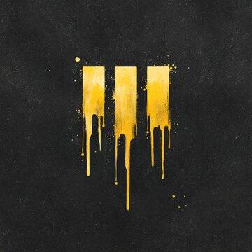 dark surreal logo design glowing yellow teeth dripping paint logo on black background, surreal horror branding symbol