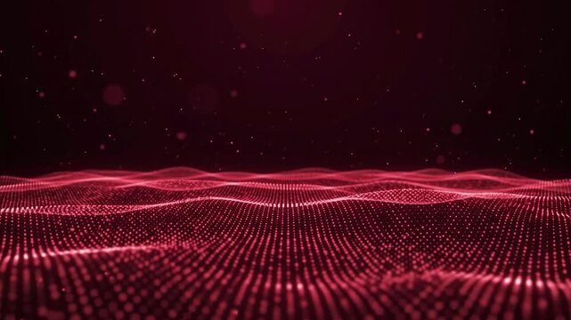 Crimson Red Particle Wave Dot Mesh Cyber Futuristic Abstract Background