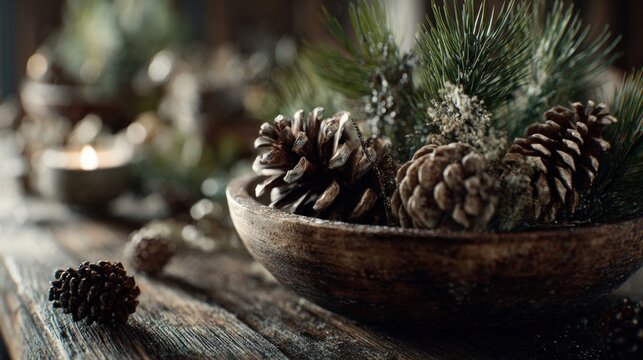 rustic Christmas centerpiece with pinecones,