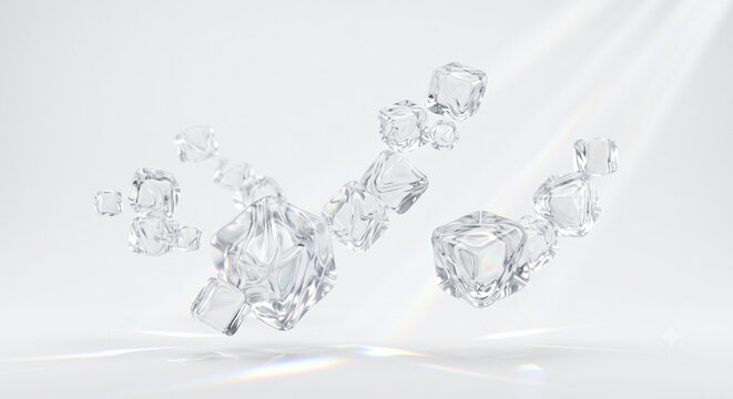Translucent Ice Cubes on White Background
