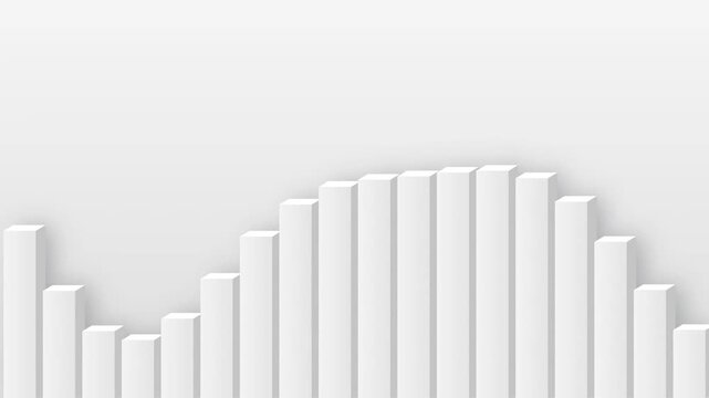 Abstract 3D bar chart showing fluctuating data trends with rising and falling columns against a clean white background