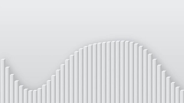 Abstract 3D bar chart animation showing fluctuating data trends with rising and falling patterns in a clean white minimalist design