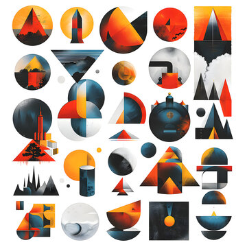 Gran set de ilustraciones con formas variadas contempor&aacute;neas. Formas abstractas variadas de colores.