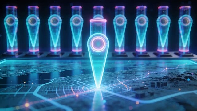 Projection starting central holo marker rising rotating pulsing aligning to mark map intersection