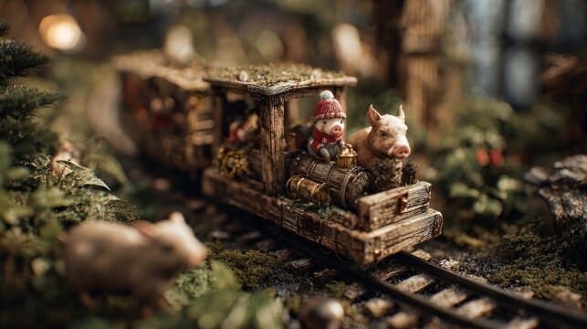 rustic holiday train ride with animals around,