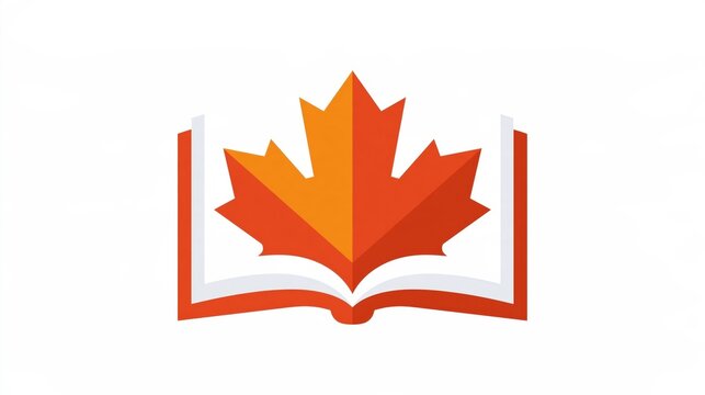Education - Canadian maple leaf open book logo icon vector