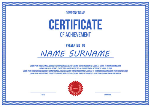 certificate of achievement vector template, vintage frame on white background, ready to print a4 paper corporate award mockup