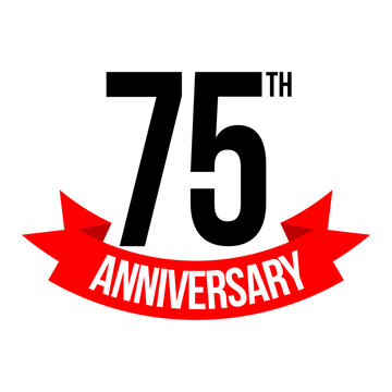75th anniversary celebration label, seventy five years jubilee congratulation card vector template, happy birthday sign, event invitation