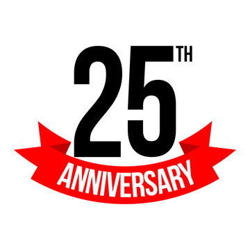 25th anniversary celebration label, twenty five years jubilee congratulation card vector template, happy birthday sign, event invitation
