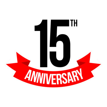 15th anniversary celebration label, fifteen years jubilee congratulation card vector template, happy birthday sign, event invitation