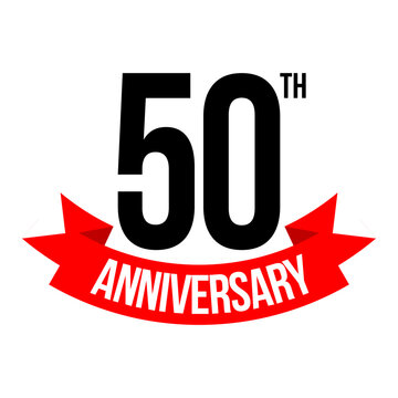 50th anniversary celebration label, fifty years jubilee congratulation card vector template, happy birthday sign, event invitation