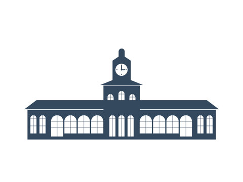 railroad train station building, front side vector icon
