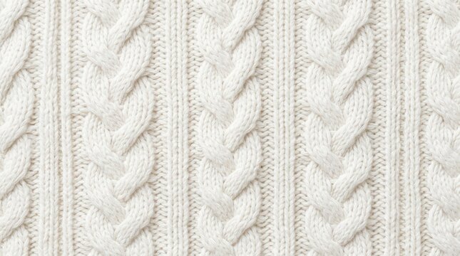 Vertical braided stripes and wool texture on white cable pattern knitted fabric