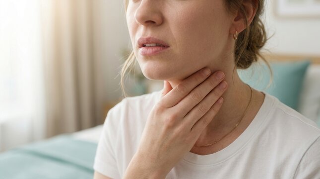 A young woman experiencing a sore throat