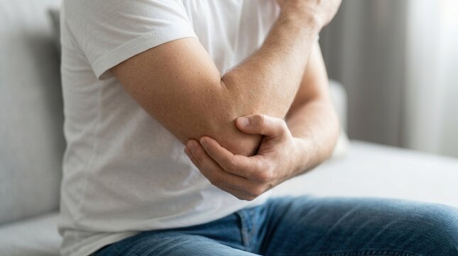 Persistent elbow pain being felt by a person