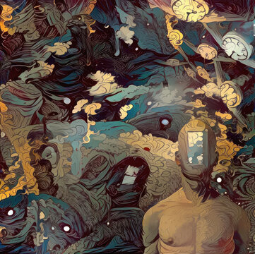 Abstract Surrealist Digital Art Featuring Faceless Human Figure