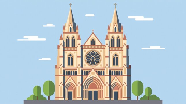 Minimalist Vector Illustration of Saint Mary Cathedral Architecture