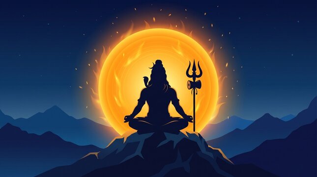 Karthigai Deepam Festival Background with Lord Shiva Silhouette and Oil Lamps