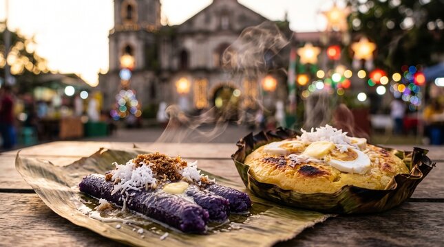 Simbang Gabi Traditional Filipino Rice Cakes Puto Bumbong and Bibingka