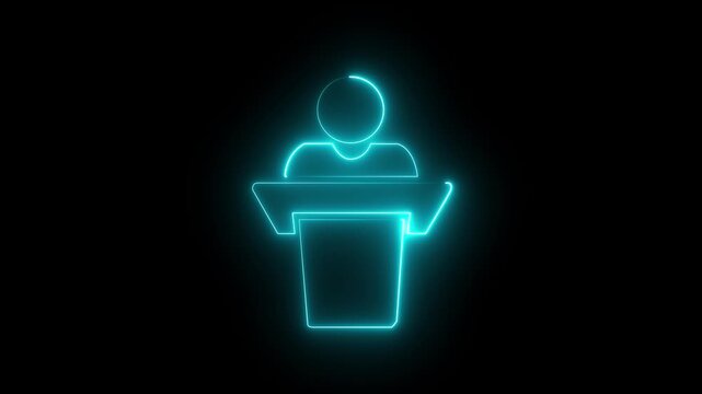 glowing neon programmer icon animation on black background. representing programming user coding or software development.