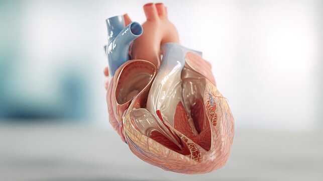 3D medical illustration of mitral regurgitation, heart valve disease where mitral valve leaks blood back into left atrium, anatomical visualization of human heart pathology, cardiovascular disorder 