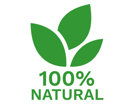 Green 100% Natural Logo with Leaves Symbol isolated on white background