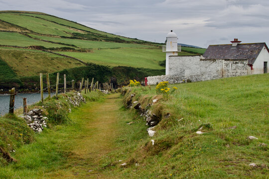 Dingle Lighthouse and Keeper's Residence built in 1885 along Scenic Coastal Walking Path South of Dingle Town at Eastern Entrance to Dingle Harbour Dingle Peninsula County Kerry Republic of Ireland