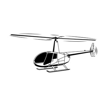 Modern Civilian Helicopter Side Profile Line Art Illustration
