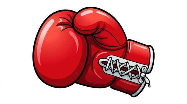 Red boxing glove cartoon vector illustration with lacing, isolated on white background